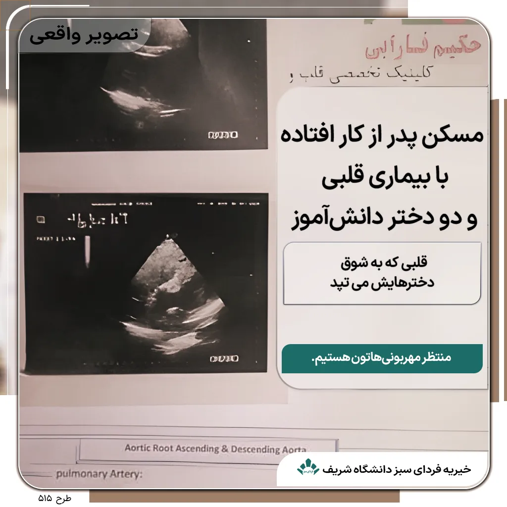 گزارش و تصاویر سونوگرافی قلبی بیمار از کلینیک تخصصی قلب و عروق برای درخواست تامین هزینه رهن و اجاره خانه